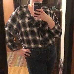 Black and white Plaid Ruffle Shirt